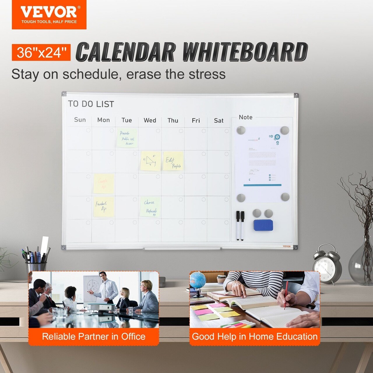 VEVOR-36" x 24"-White-Magnetic Monthly Planner Whiteboard for Scheduling-11 Pieces